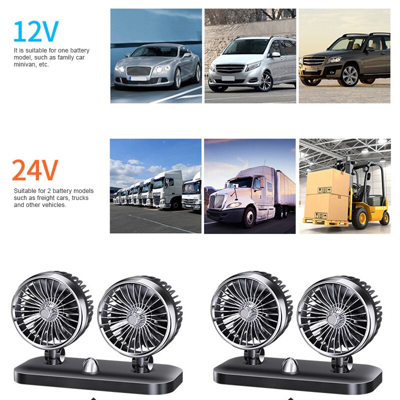 Car Mini Fan Double Head 180 Degree Rotating Adjustable Portable Cooling Cooler SUB