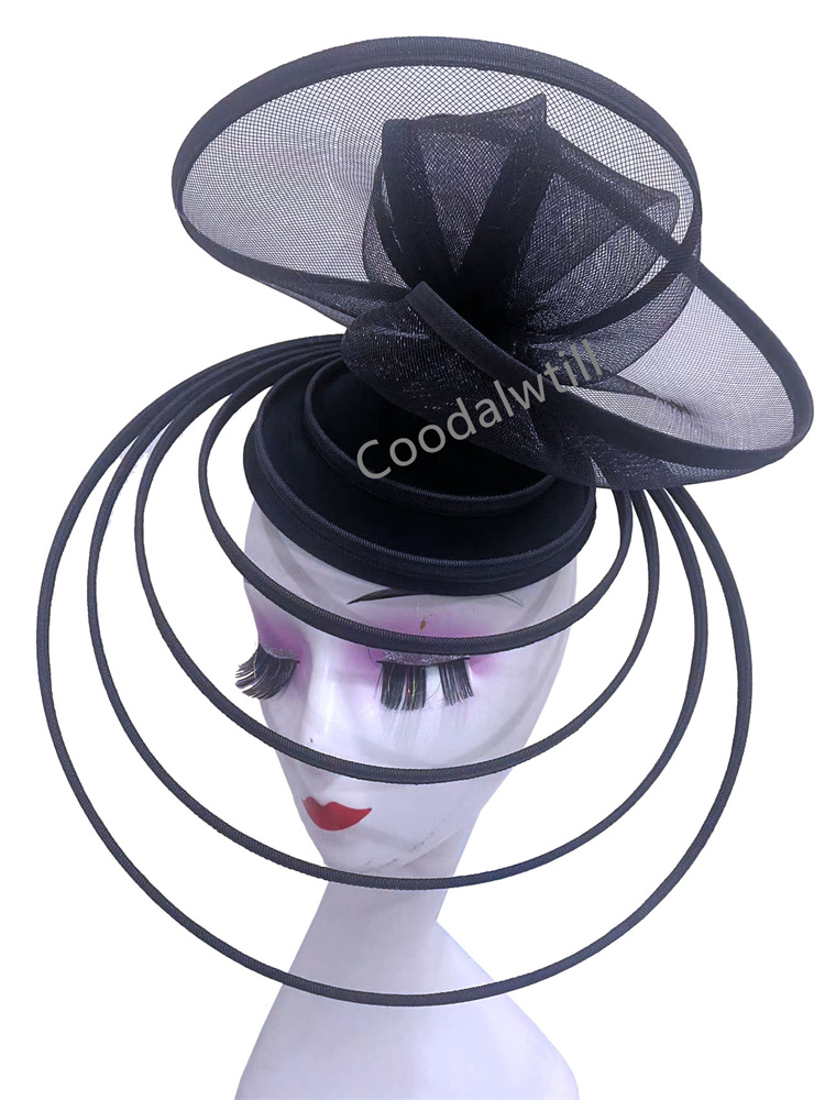 Kirche Fascinator Hütte Hochzeit Gittergewebe Kopfschmuck Frauen Party Bankett Chapeau Deckel Stirnband Damen Party Tee königlich Ascot Bunker Kappen: Schwarz