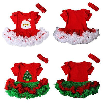Xmas Kleding Pasgeboren Baby Meisje Kerst Kerstman Romper Kant Tutu Jumpsuit + Hoofdband Outfit Kleding Set