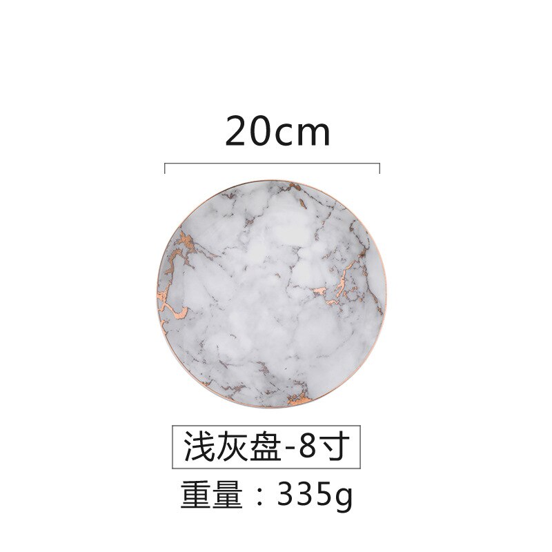 Marble Ceramic Dinner Plates Set Gold Inlay Porcelain Dessert Plate Steak Salad Snack Cake Plates Tableware: 8 Inch plate A