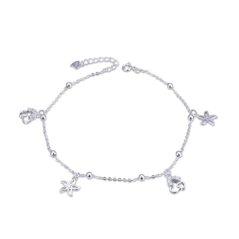 Miqiao Armband Enkel Vrouwen 925 Sterling Zilveren Voet Body Chain Op Been Dames Sieraden Blad Liefde Eenvoudige Zomer Accessoires