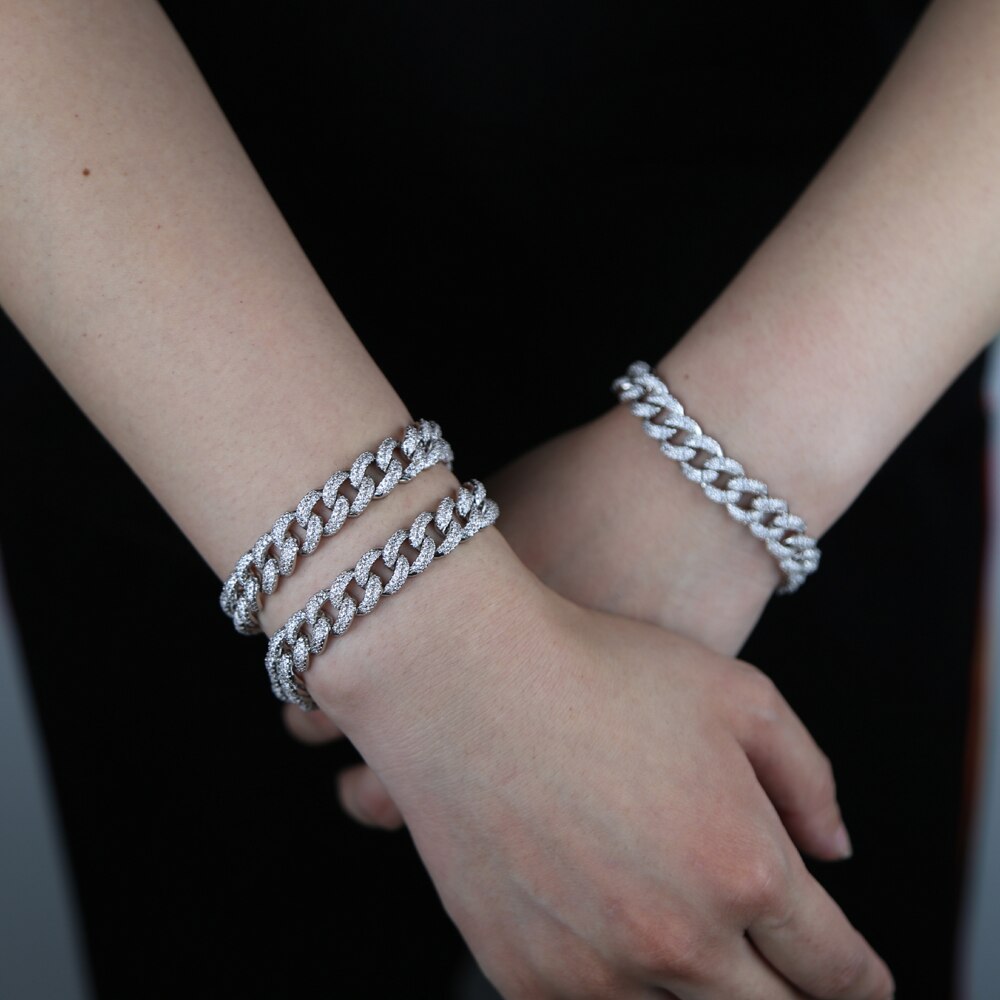 Micro pavé bling 5A zircon cubique cz hip hop glacé bling cubain lien chaîne bracelet pour femmes bijoux de charme