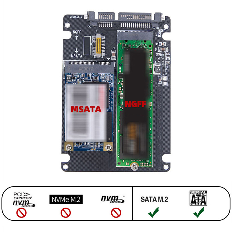 M.2/mSATA zu SATA Adapter M.2 NGFF mSATA SSD zu SATA3.0 2,5" Adapter mSATA/M2 SSD Konverter Riser Board Karte 6Gbps für PC Laptop