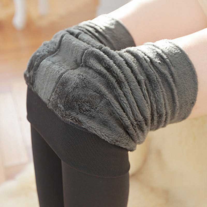 8 cores das mulheres collants inverno quente velo forrado calças de cintura alta feminino térmica elástico magro calças justas sólido cores: Cinza