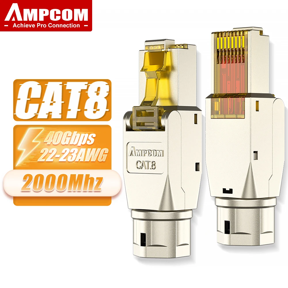 Conector AMPCOM RJ45 sin herramientas, enchufes de terminación reutilizables sin herramientas CAT8/7A/7/6A/6 enchufe Modular de campo Ethernet blindado: Negro