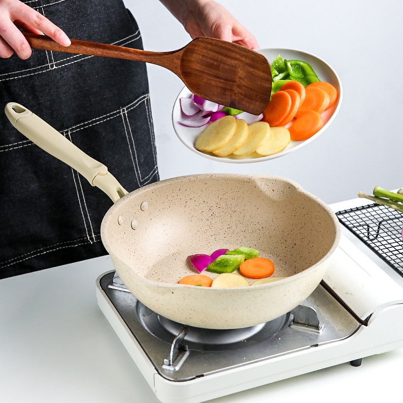 20Cm Maifan Stone Koekenpannen Non-stick Aluminium Wok Japanse Huishoudelijke Wok Inductie Kookplaat Gasfornuis Pannenkoek Pan voor Keuken