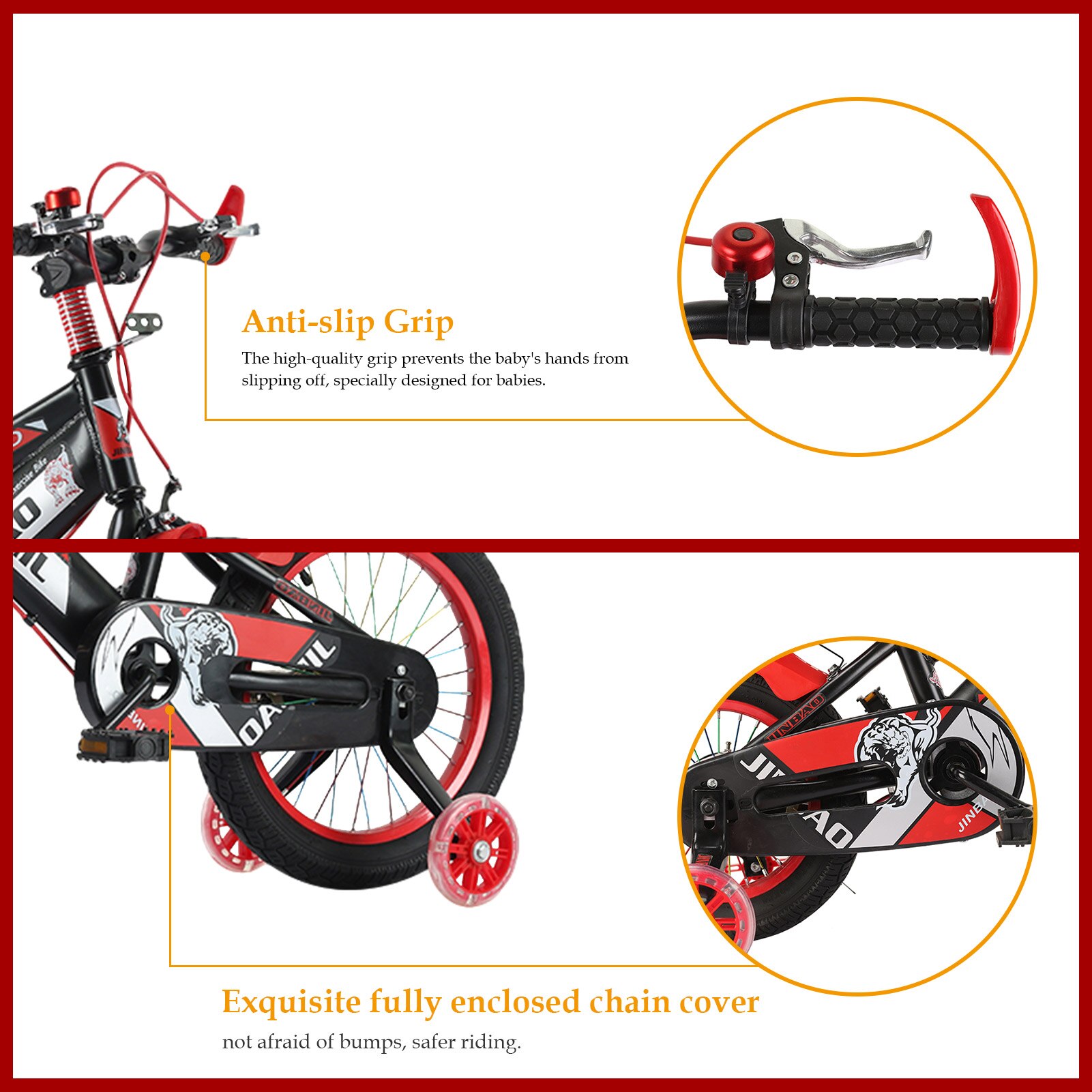 18-inch Boys Girls Bicycle Non-slip Handle Grip Children Beginner Safety Training Wheels Balance Bike with Kettle and Bracket