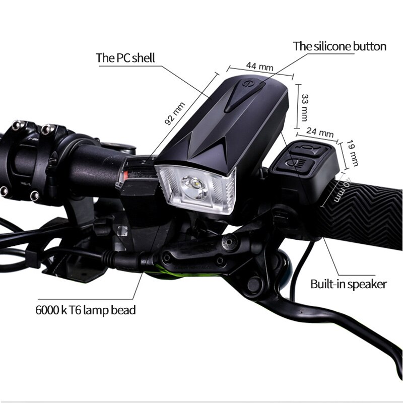 Fiets Hoorn Licht Fiets Lamp Usb Oplaadbare T6 300lm Licht Koplamp Zaklamp Fietslicht Fiets Accessoires