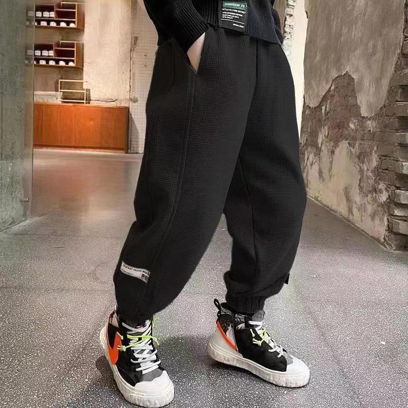 Pantalones de lana para niños de 3 a 14 años, mallas gruesas y cálidas de terciopelo con letras bordadas, ropa de otoño
