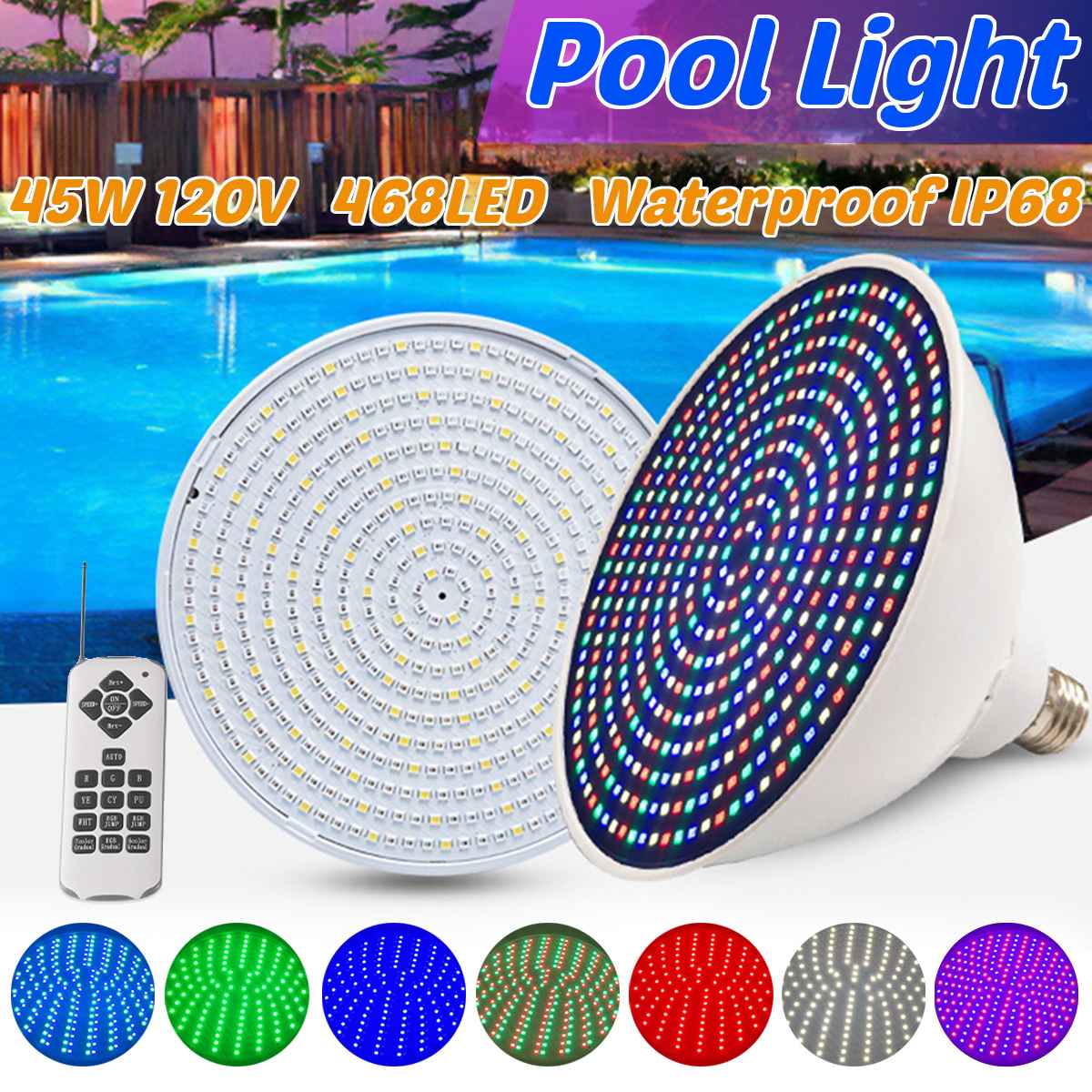 Swimming Pool Light 45w Resin Filled remote control Light Ip68 RGB Synchronous Switch Off/On Halogen E27 Bulb Replacement