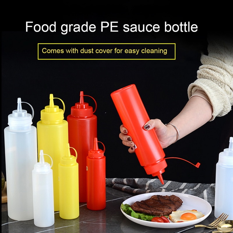 Condiment Squeeze Bottles ,For Ketchup Mustard Mayo Sauces Olive Oil Bottles Kitchen with On Cap Lids Ketchup Mustard bottle