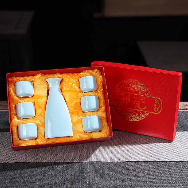 1 Hip Flask 6 Wine Glasses Chinese Traditional Ceramic Tea Wine Set Eco-Friendly Ceramic China (Bar Sets