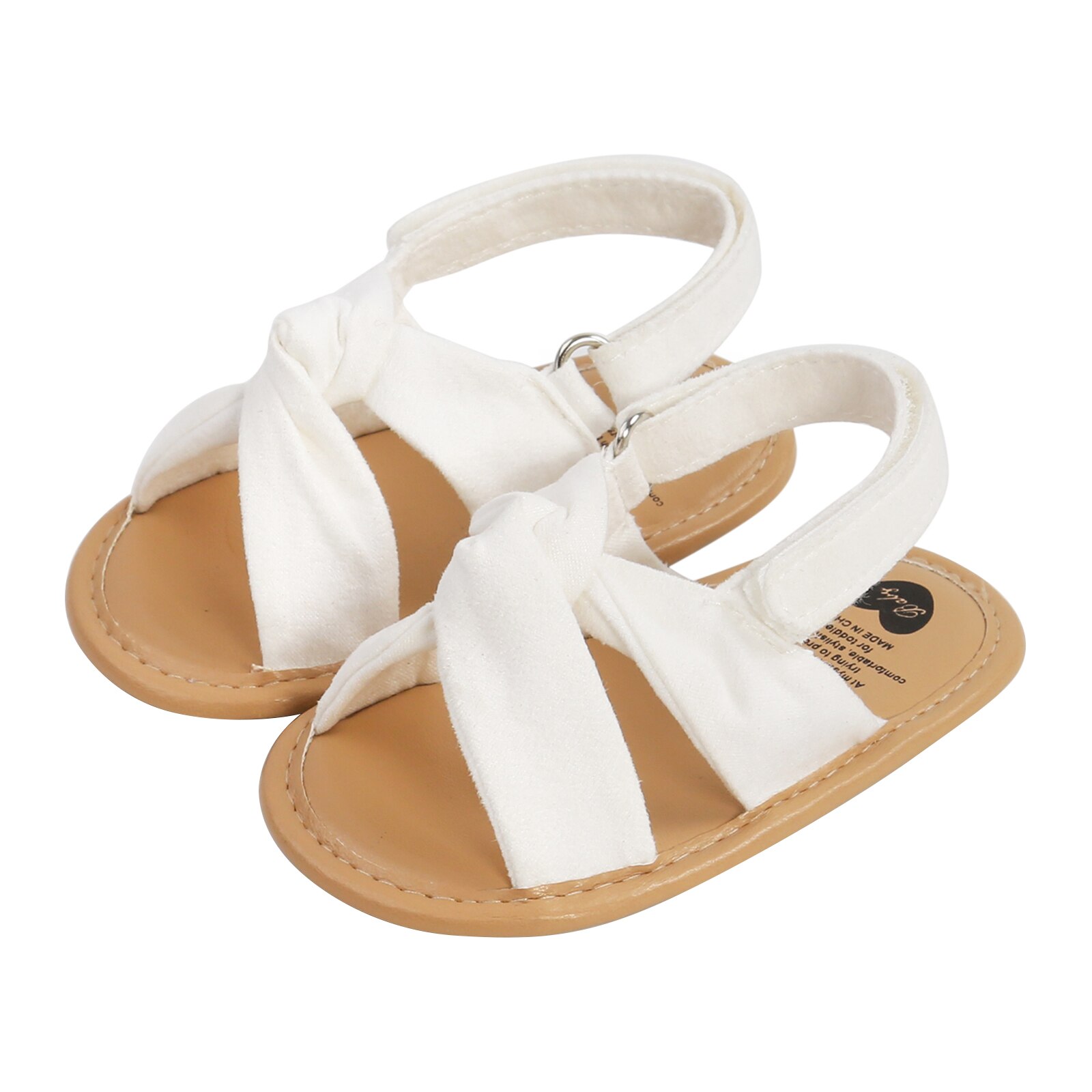 Chaussures pour bébé fille de 0 à 18 mois, sandales plates de couleur unie, semelle en caoutchouc souple, antidérapantes, chaussures de première marche d'été: WHITE / 7-12 mois