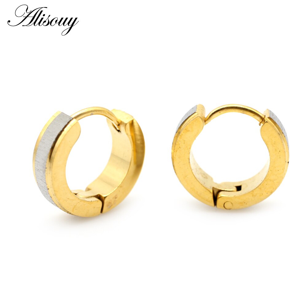 Alisouy 2 Stuks Borstel Kleine Huggies Hoop Earring Voor Vrouwen Meisjes Rock Punk Rvs Oorbellen Voor Mannen Mannelijke Unisex accessoires: EM0335D Gold Color