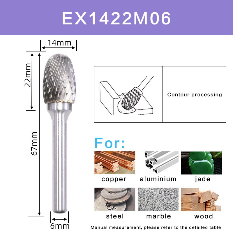 Double Cut EX Type Head Tungsten Carbide Rotary File Tools Drill Milling Carving Bit Tools Point Burr Die Grinder Abrasives Set: EX1422M06