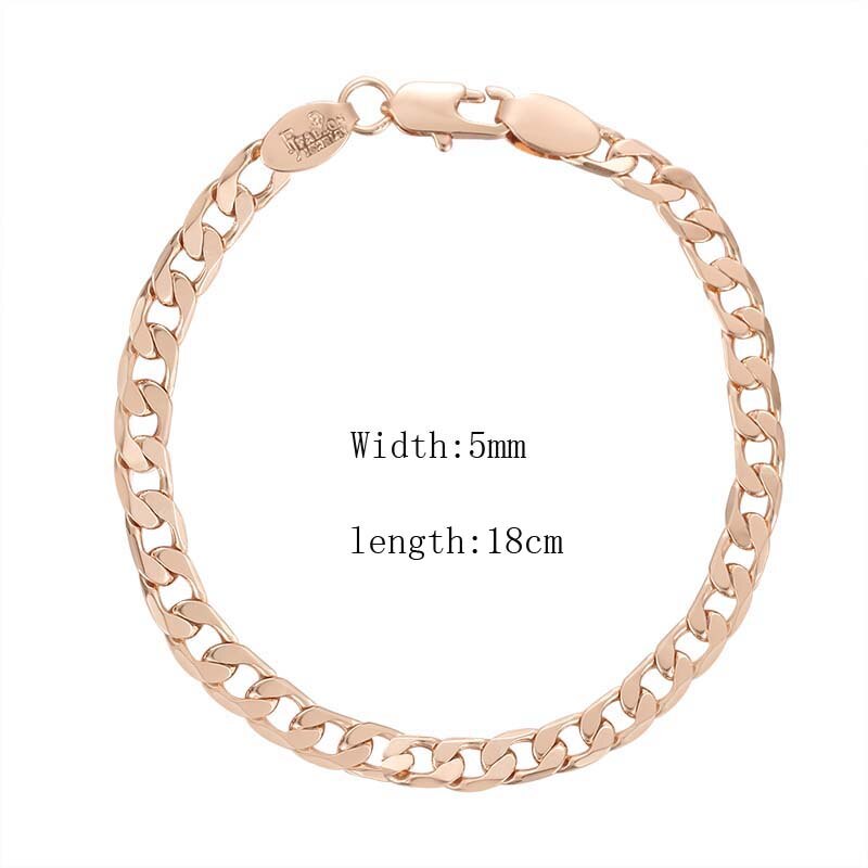 Fj Mannen Vrouwen 585 Rose Goud Kleur Wave Curb Smart Armband Link Bead Chain Sieraden: RB0104 18CM