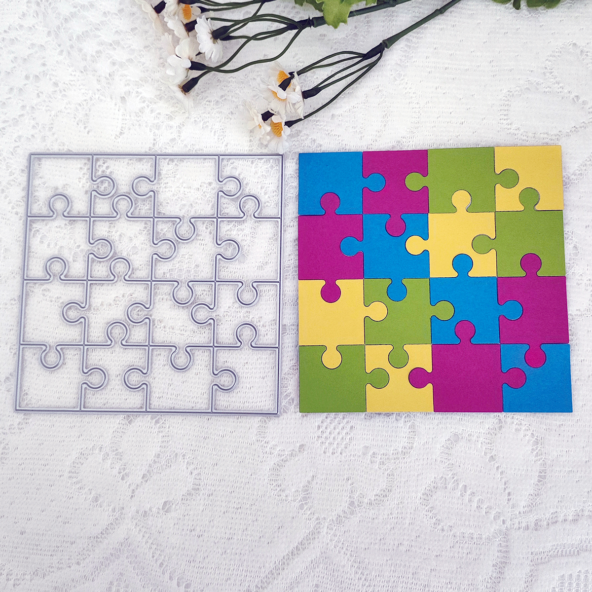 Pussel spets kuvertram hängande kort huvud ask metall skärmformar schablon diy scrapbooking mall form prägling