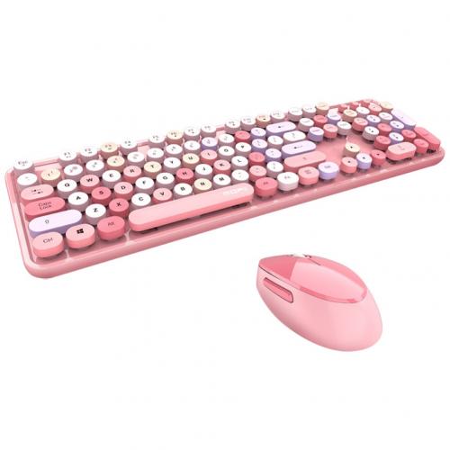 Universal Cute Portable Wireless 2.4Ghz Keyboard Mouse Set for Office Computer Game Keyboard Girl Keyboard Mouse Girl: Pink
