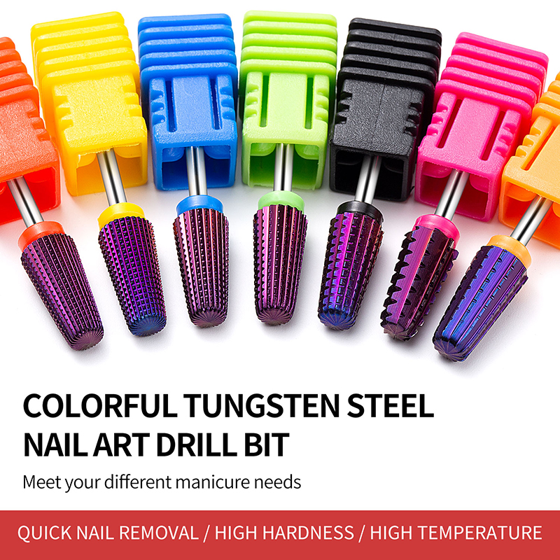 Brocas de carburo de tungsteno chapadas en púrpura para uñas, accesorios de manicura, cortador de fresado, , 5 en 1