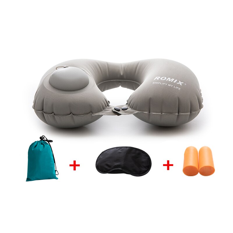 Almohada inflable para viajes en forma de U portátil, cojín inflable de descanso para viajes, oficina, siesta, cojín inflable de descanso para cabeza, almohada para cuello: Gray Set