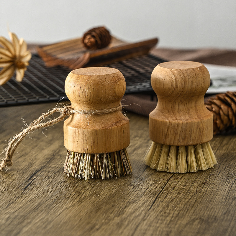 Brosse à vaisselle de cuisine avec manche en bois et noix de coco en sisal, outils de nettoyage multifonctions, brosse à récurer: Bleu