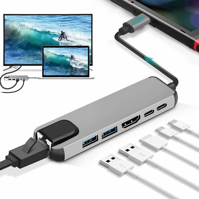 Usb Type C Hub Type-C Naar Hdmi-Compatibel 4K Vga Adapter RJ45 Lan Ethernet Sd Tf USB-C 3.0 Type C Video Voor Macbook Pro Otg