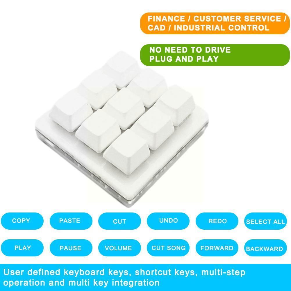 Portable Mini 9 Keys Keypad Diy Shortcut Keyboard Function Keyboard Keyboard Programmable Mini Keyboard Gaming Mechanical U1d4