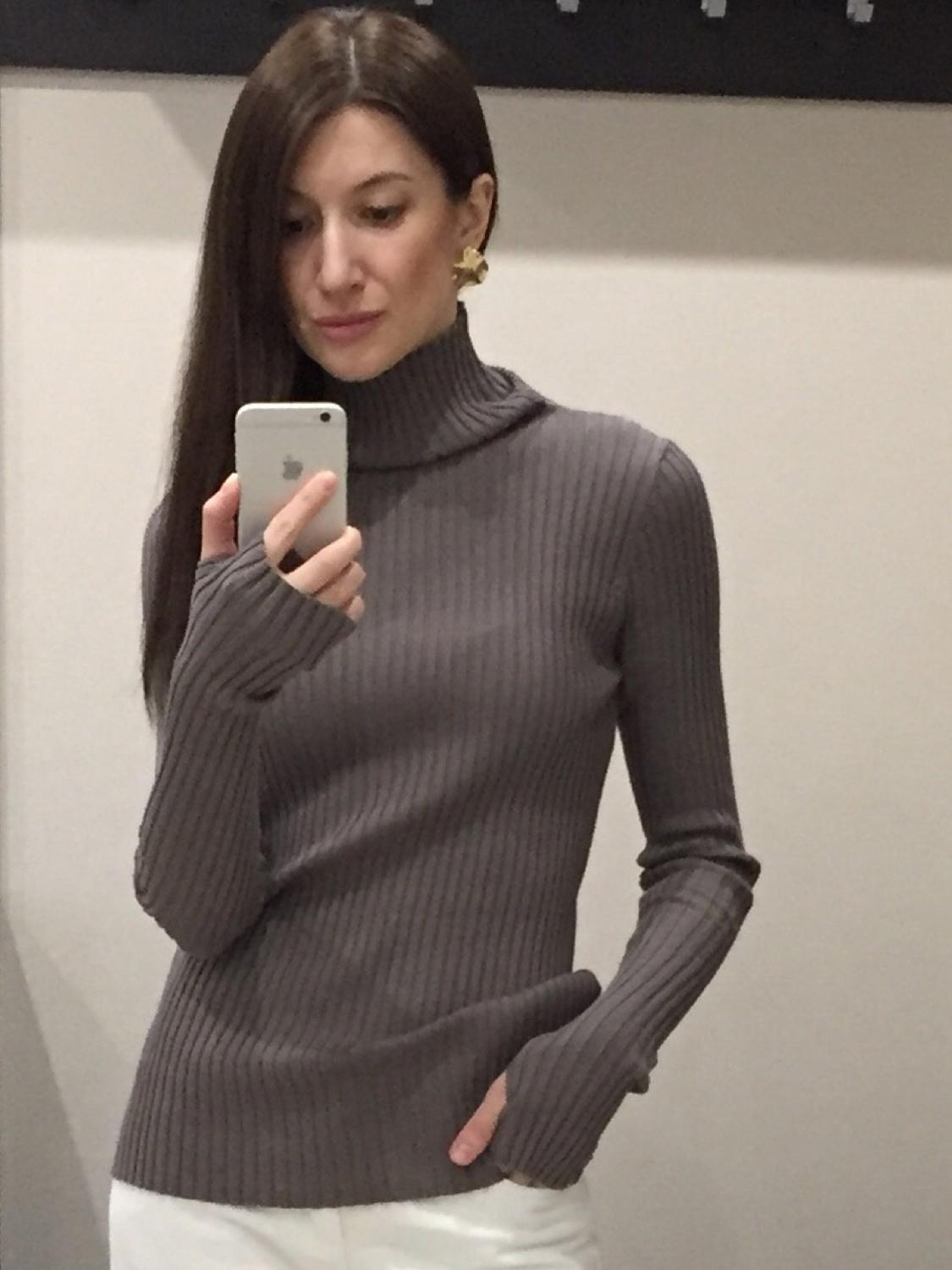 Ribbed Turtleneck Neck Sweater Women Cotton Mock Neck Sweaters Pullover Knitted Tops With Thumb Hole