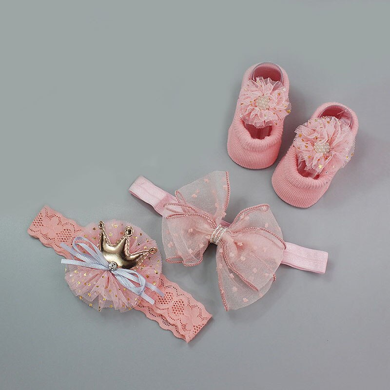 4 sæt nyfødt baby pige pandebånd søde blomster krone sløjfer prinsesse baby pandebånd småbørn spædbarn hår tilbehør fødselsdag