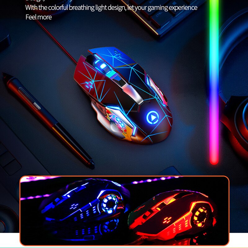 Silent Mouse RGB Color Breathing Gaming Mouse 3200DPI 6 Buttons Ergonomics Mouse USB Wired Mouse For PC Laptops Computer Mice
