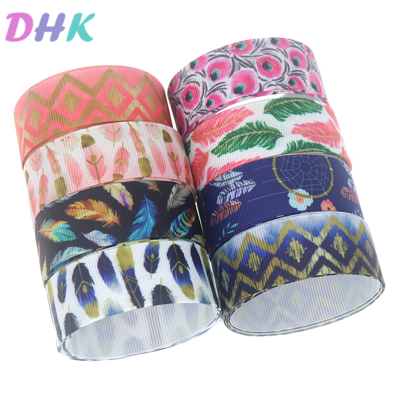 DHK 10 jardów pióro plemienny taśma rypsowa z szewronowym nadrukiem akcesoria Hairbow nakrycia głowy dekoracji DIY hurtownia OEM B1862