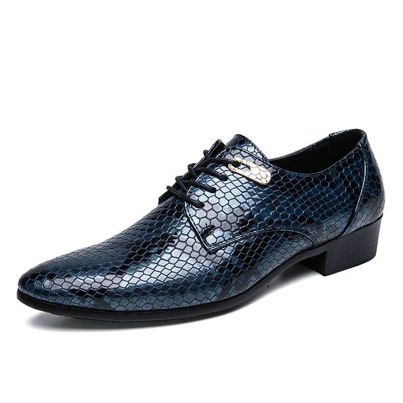 CIMIM Brand Men Pointed Toe Dress Shoes Snake Leather Shoes Men Business Office Casual Shoes Big Size Formal Men Wedding Shoes: Blue / 13