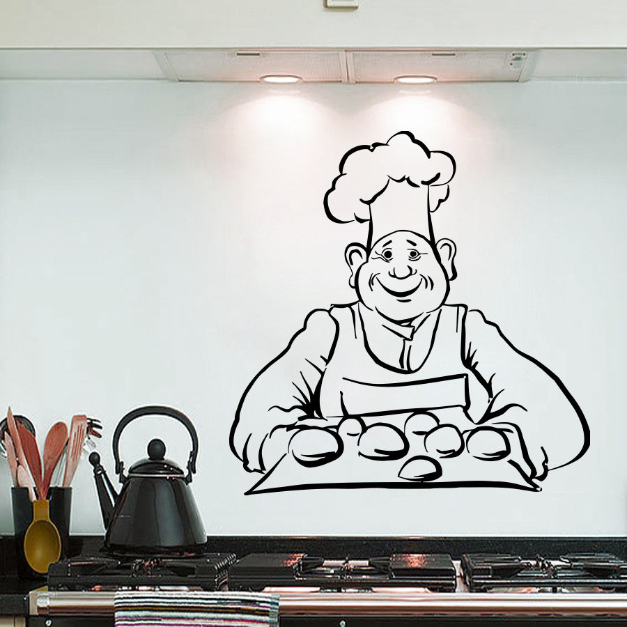 Wall Sticker Chef Bread Baking Wall Decal Kitchen Interior Wall Art Mural Bread Cafe Shop Decoration Vinyl Sitcker LW136: 822 Black / 57X57CM
