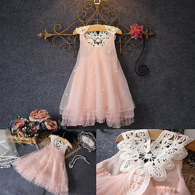Pageant Toddler Baby Girls Clothes Party Dress Pearl Lace Tulle Gown Formal Dress 2-7Y