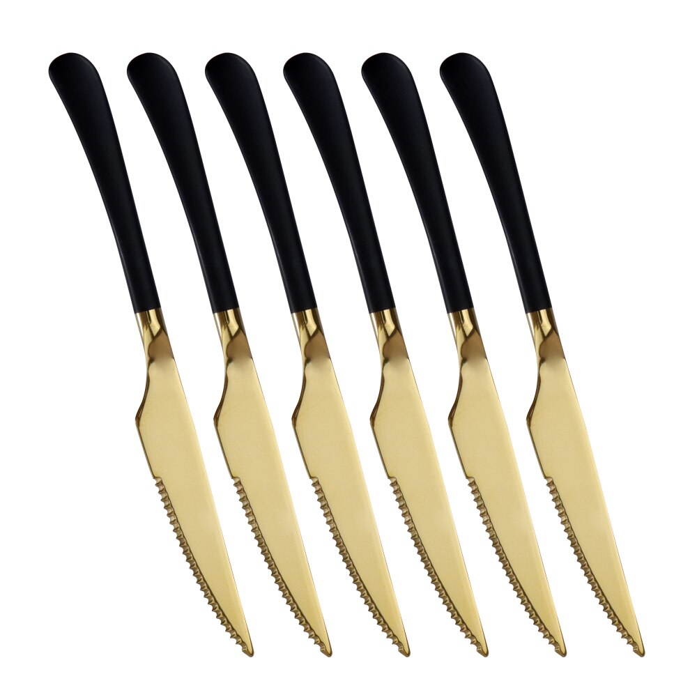 6pcs/set Stainless Steel Steak Knife With Long Handle Titanium Plating Gold Dinner Knives Luxurious Western Flatwares: 6pcs black gold