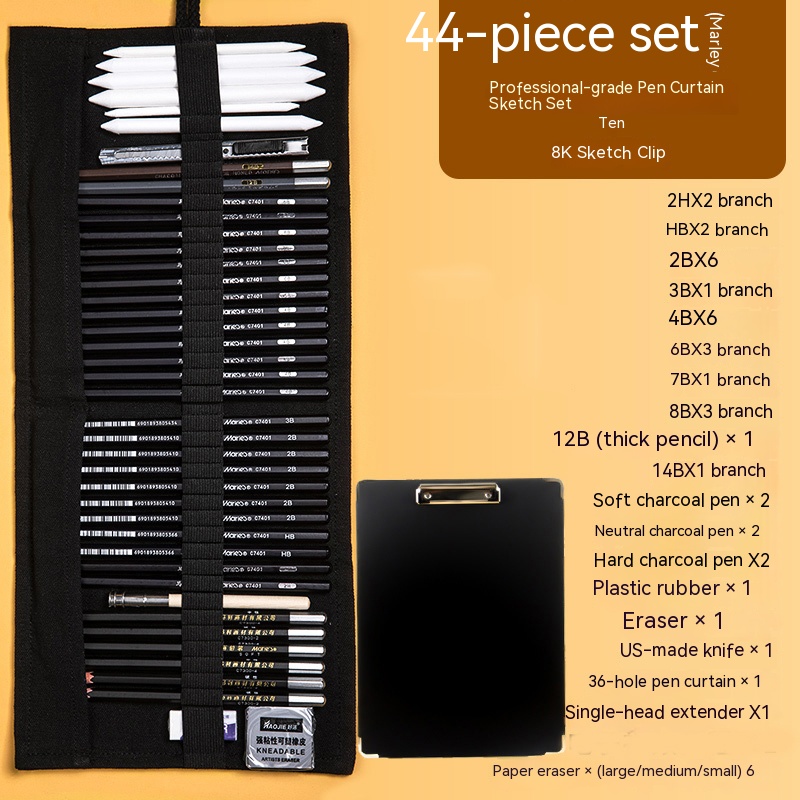 28/38/44 pcs Sketch Pencils Set Roll Up Canvas Wrap Sketching Pencil Bag Case Art Drawing Supplies Charcoals Kneaded Eraser Kit: Navy Blue