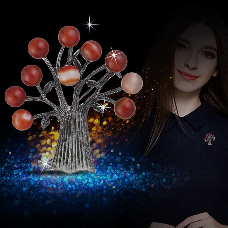 Stein Baum Broschen für Frauen Elegante Vintage Brosche Anlage Zweig Pins Weihnachten Baum des Lebens Broschen Kragen Anzug Zubehör