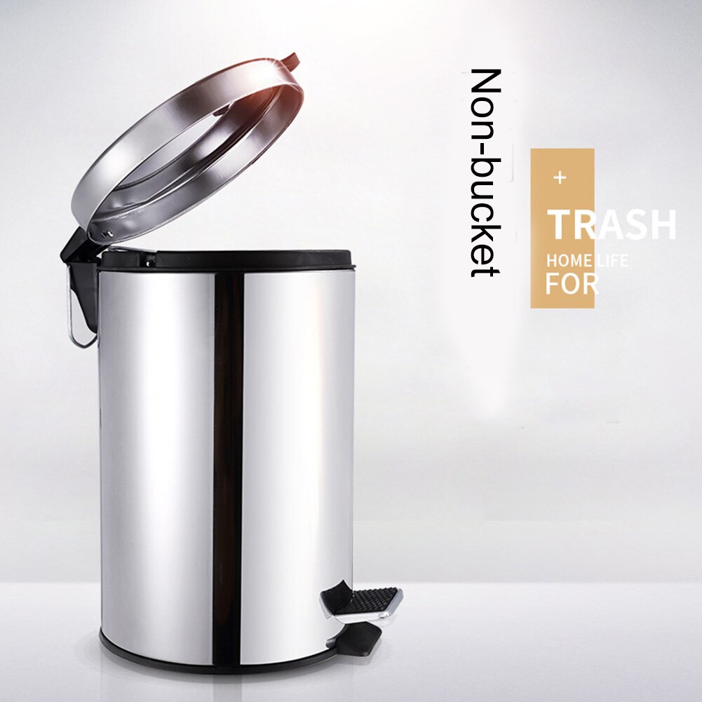 foot-operated trash can Round Stainless Steel Step Trash Can Wastebasket Garbage Container Bin for Bathroom Bedroom Kitchen