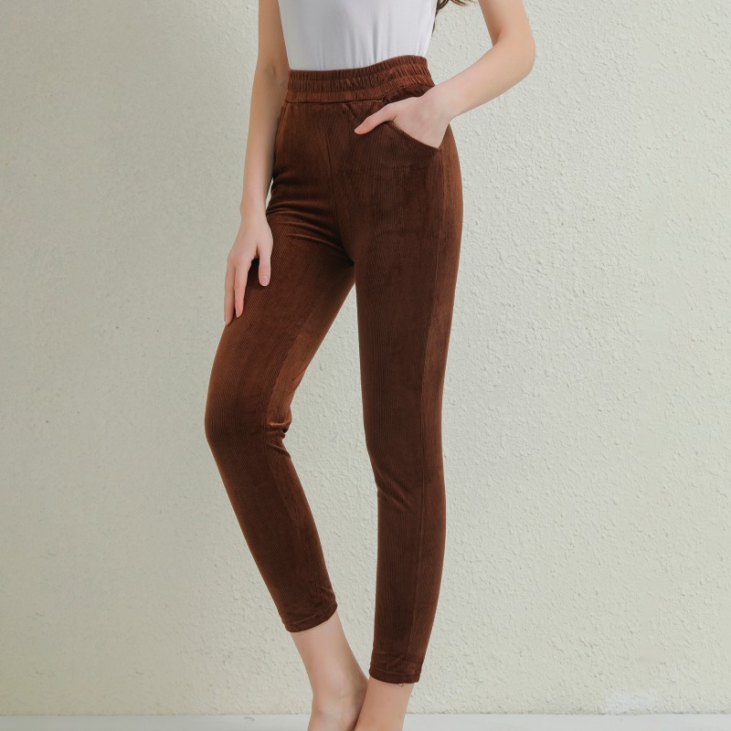 Plush Thick Casual Pants Women's Corduroy Warm Pants Autumn Winter Leggings High Waist Harem Pants Trousers Women Брюкиженские: XXL / Khaki