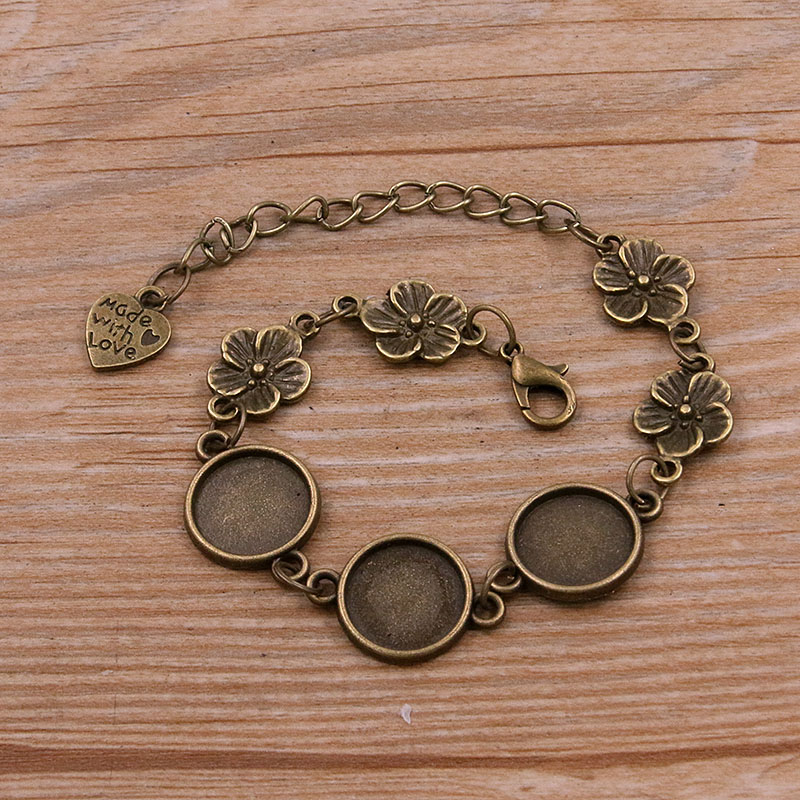 1 Uds., 2 colores, 15 estilos, aleación de Zinc de Metal, pulsera redonda de 12mm, ajuste de cabujón, conector de flor y Luna, accesorios de joyería hechos a mano: Multicolor