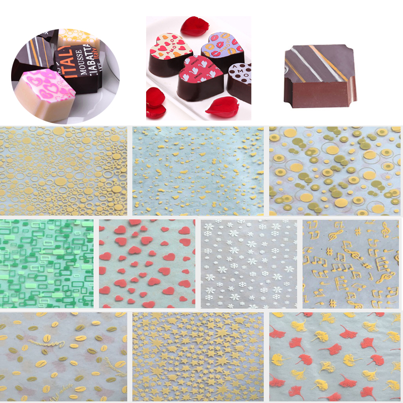 Papier Transfert Chocolat 50 Feuilles - Déco Alimentaire DIY - Modèles Aléatoires