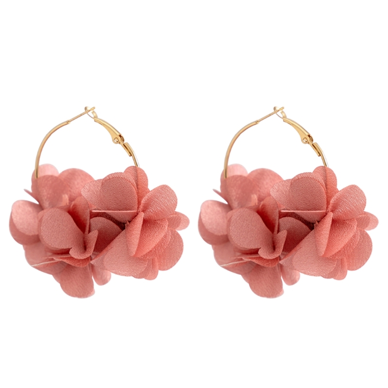 Pendientes aro pétalos, pendientes colgantes flores tela, pendientes gota pendientes circulares con: Color dorado