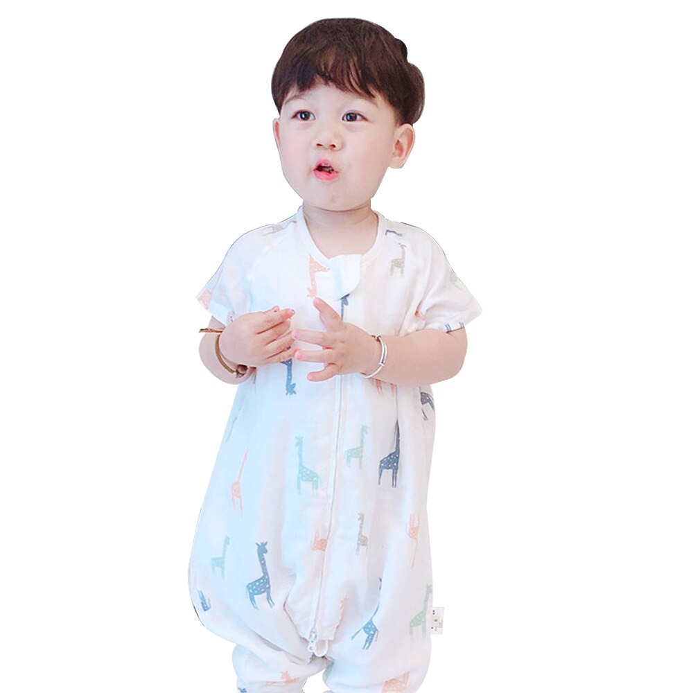 Sac de couchage d'été à manches courtes, en coton et bambou, pour bébé, avec Protection contre les coups de pied, motif dessin animé, pour garçons et filles de 1 à 3 ans: Giraffe / XL 101-110CM