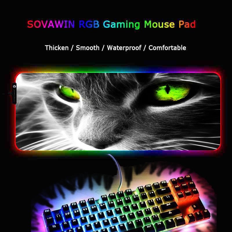 XGZ Animal Cat Gaming RGB Large Mouse Pad Gamer Computer Mousepad RGB Backlit Mause Pad XXL for Desk Keyboard LED Mice Mat