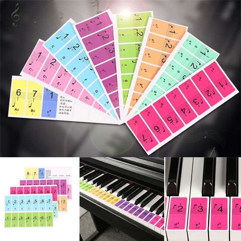 Piano Stickers Keyboard Music Note Chart Removable Decal 49, 54 ,61or 88 Keys