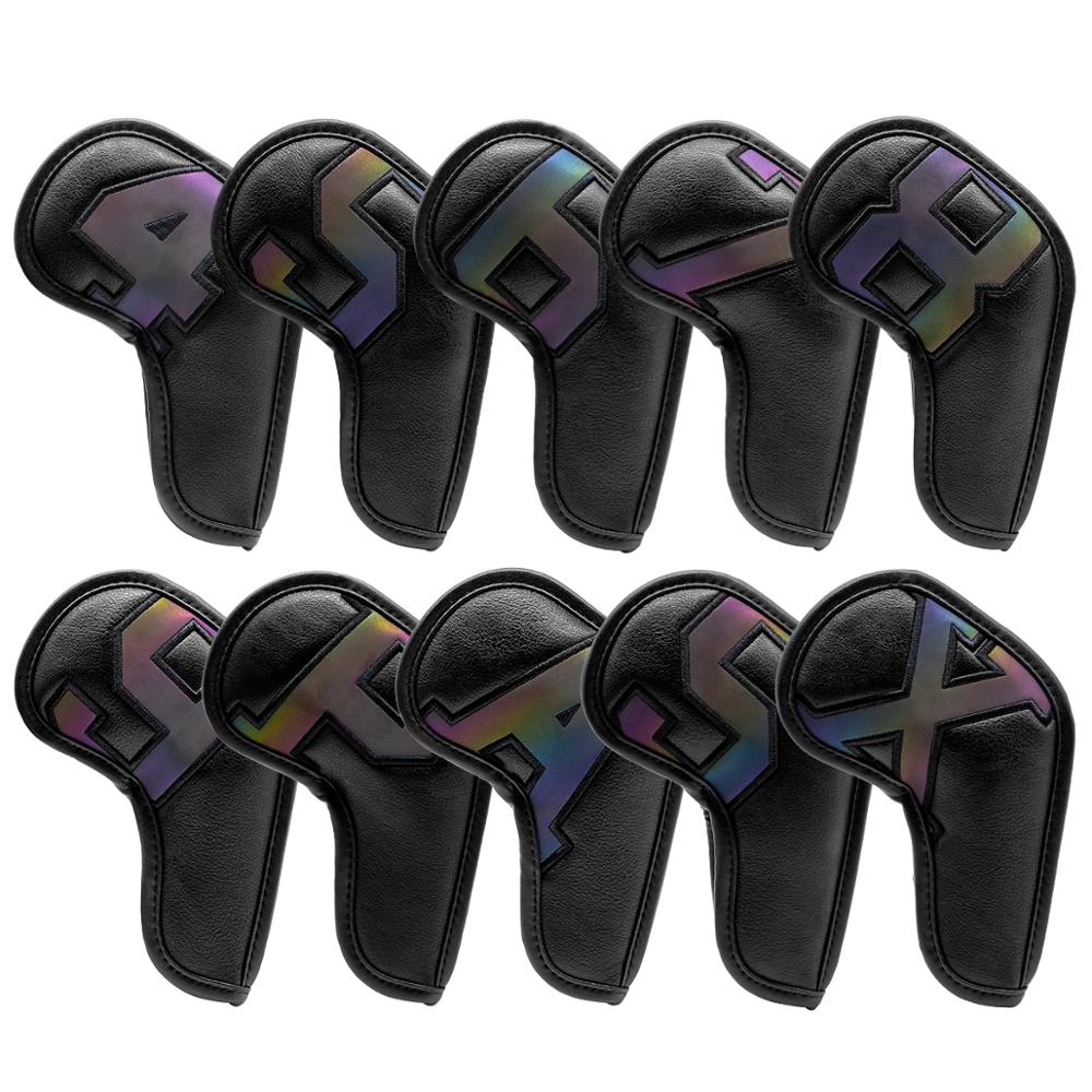 Kleurrijke Nummer Golf Iron Head Covers Iron Headovers Wiggen Covers 4-9 Aspx 10Pcs: Black