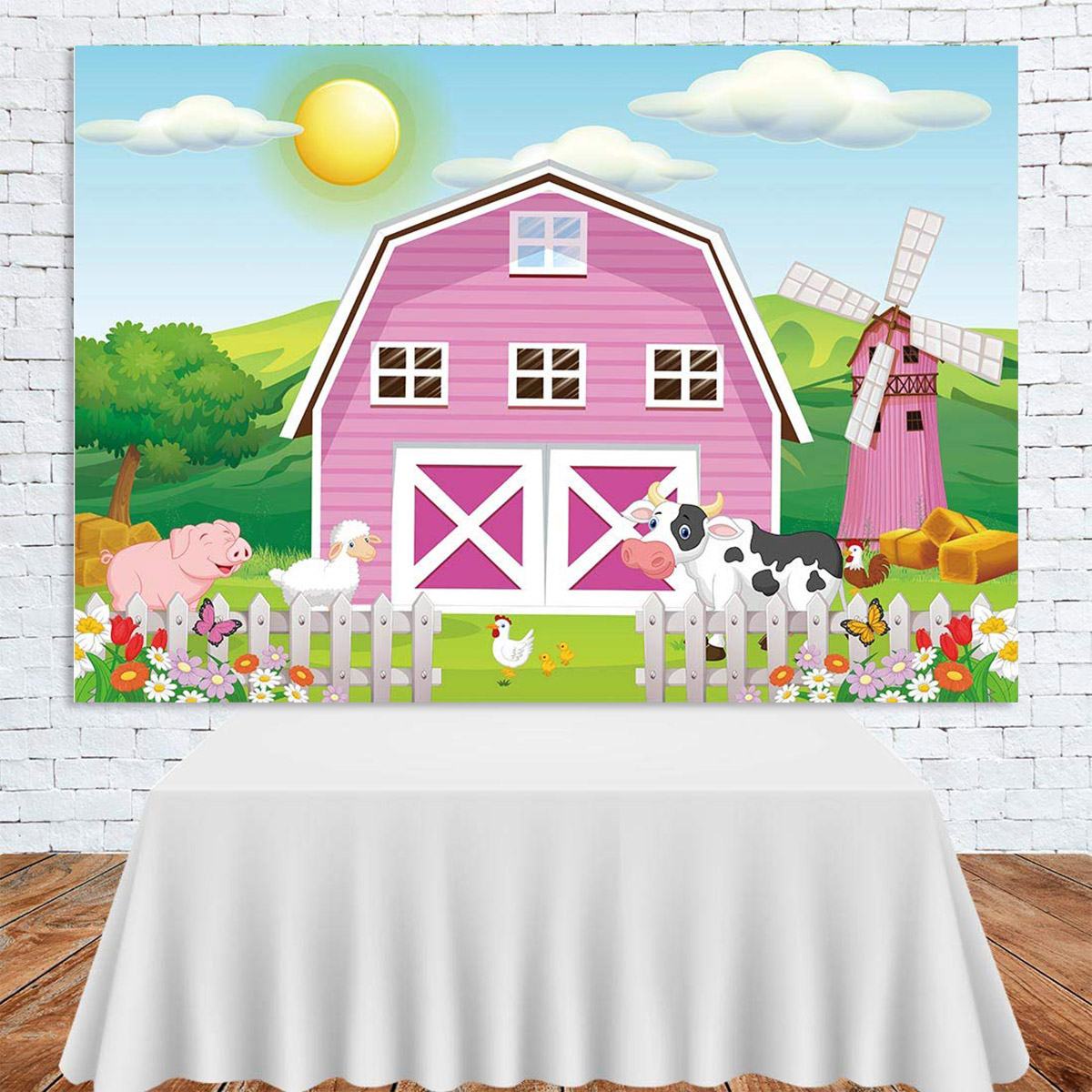 Sunshine Farm Theme Photography Backdrop Pink Barn Animals Barnyard House Kids Birthday Background Photo Studio Supplies