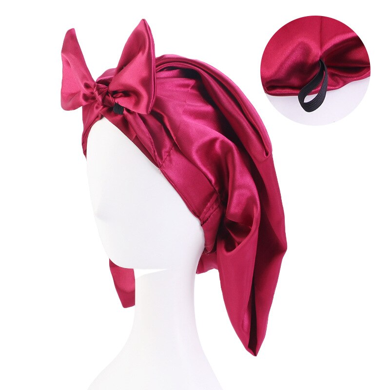 Bonnets de cheveux en Satin pour femmes, Bonnet de couchage soyeux avec bande élastique douce, grands Bonnets pour femmes: 3