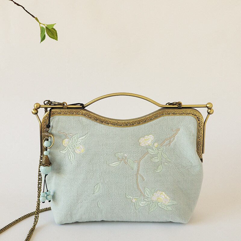 Alasir Original Artsy Bag Chinese Style Bags Vintange Women Handbags Cotton and Linen Crossbody Bags Embroidery Flowers Frame: light sky blue