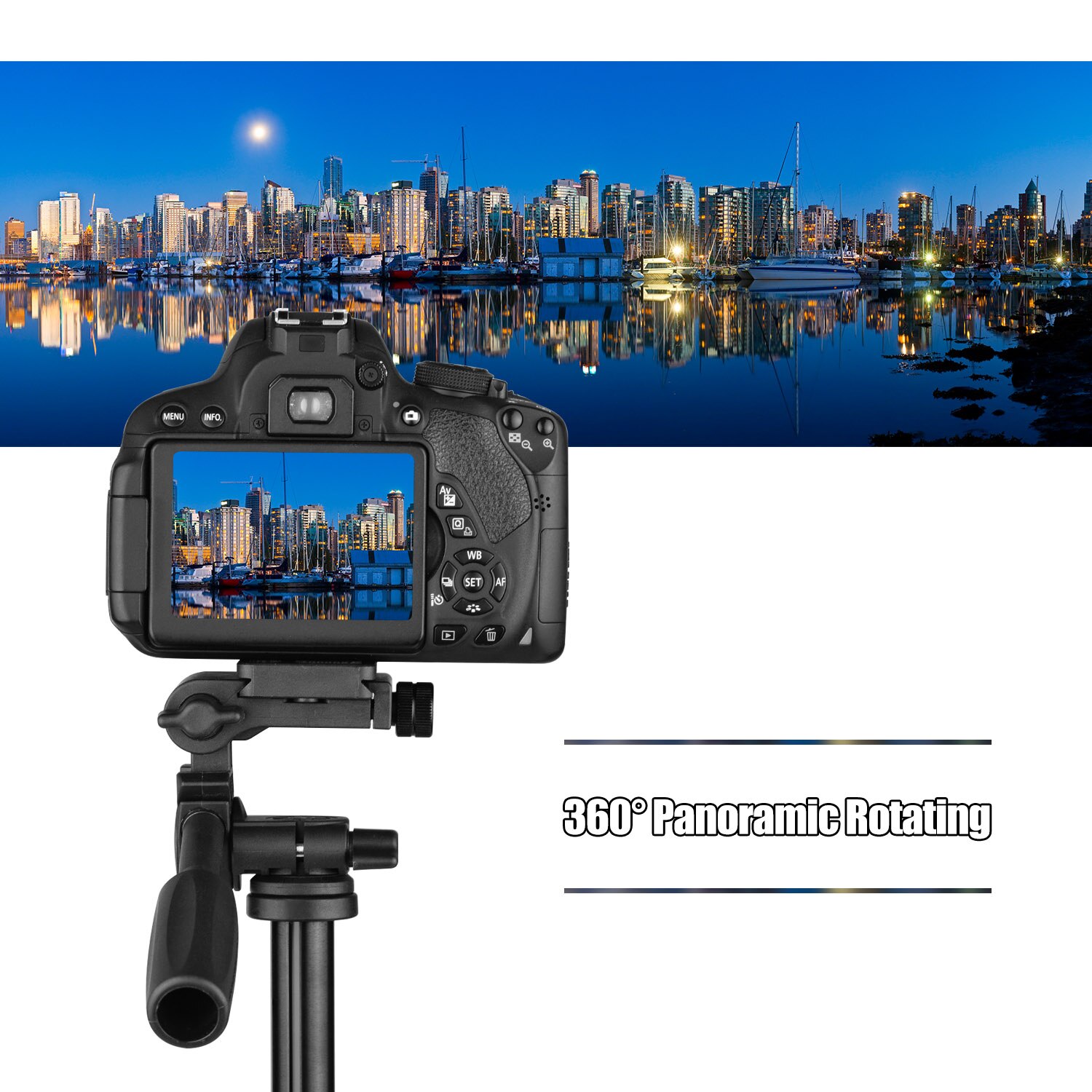 3-Way Pan Tilt Head 360° Panoramic 3KG Payload with Handle Quick Release Plate Universal 1/4 Mounting for Camera Tripod Mounting